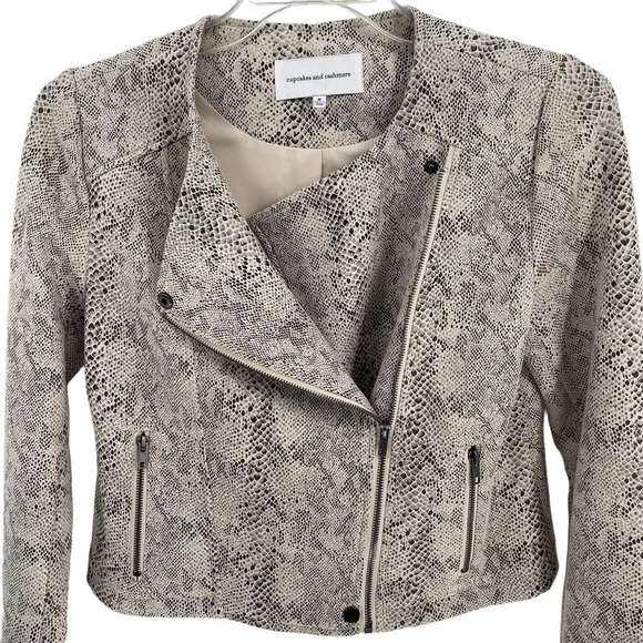 Cupcakes and Cashmere Isabell Snake Print Faux Suede Moto Jacket - Sz S - Picture 2 of 13